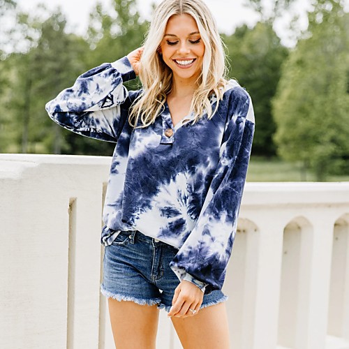

Women's Tunic Tie Dye Long Sleeve Print V Neck Tops Basic Basic Top Blue Red Green