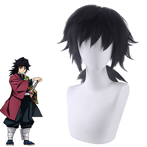 

Cosplay Costume Wig Cosplay Wig Tomioka Giyuu Demon Slayer kinky Straight With Bangs With Ponytail Wig Long Black Synthetic Hair 24 inch Men's Anime Cosplay Black