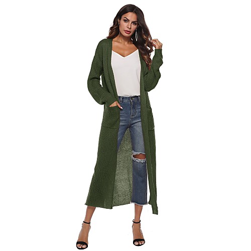

Women's Knitted Solid Colored Cardigan Long Sleeve Sweater Cardigans V Neck Fall Winter Black Dusty Rose Green