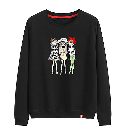 

Women's Sweatshirt Pullover Black White Pink Cartoon Crew Neck Person Cartoon Cute Sport Athleisure Sweatshirt Top Long Sleeve Warm Soft Comfortable Everyday Use Causal Exercising General Use