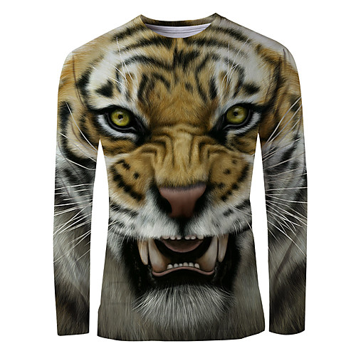 

Men's T shirt Graphic Animal Print Long Sleeve Daily Tops Basic Elegant Brown