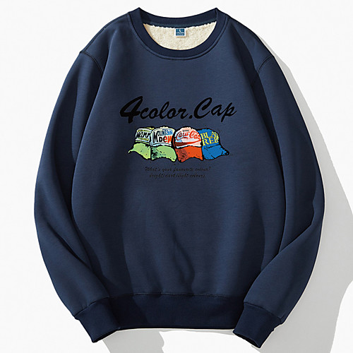 

Men's Pullover Sweatshirt Graphic Text Letter Round Neck Sports Going out Other Prints Active Basic Hoodies Sweatshirts Black Royal Blue Gray