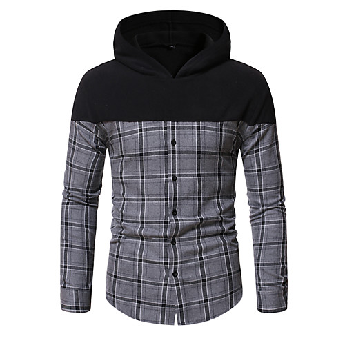 

Men's Pullover Hoodie Sweatshirt Color Block Hooded Daily Other Prints Basic Hoodies Sweatshirts Gray