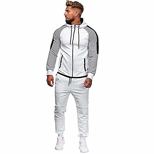 

mens autumn tracksuit set, fashion splicing zipper print long sleeve casual sweatshirt top pants sport suit
