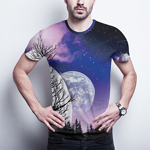 

Men's T shirt 3D Print Graphic Plus Size Print Short Sleeve Daily Tops Basic Purple