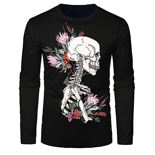 

Men's T shirt 3D Print Graphic Skull Long Sleeve Daily Tops Basic Black