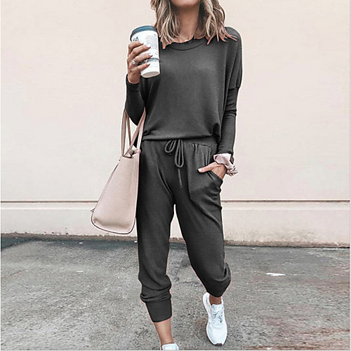 

Women's Solid Color Daily Wear Home Two Piece Set Tracksuit T shirt Pant Loungewear Jogger Pants Patchwork Tops