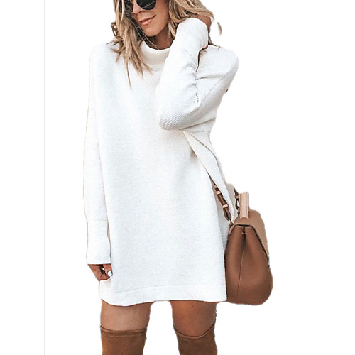 

Women's Basic Knitted Solid Colored Plain Dress Long Sleeve Sweater Cardigans Crew Neck Round Neck Fall Winter White Black Red