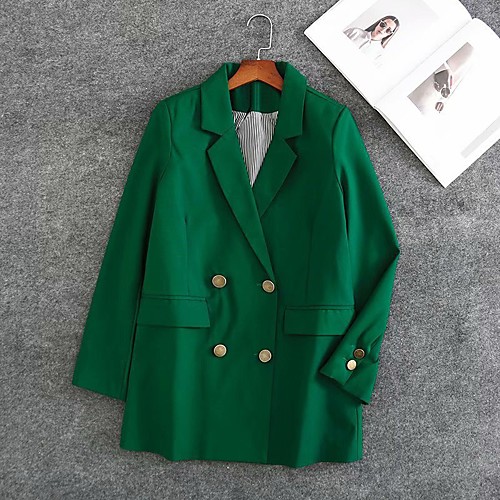 

Women's Blazer Solid Colored Polyester Coat Tops Black / Green