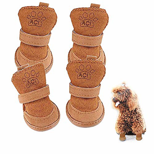 

dog shoes,puppy boots for teddy poodle chihuahua cat puppy dog with adjustable straps anti-slip sole paw protector 4 pack