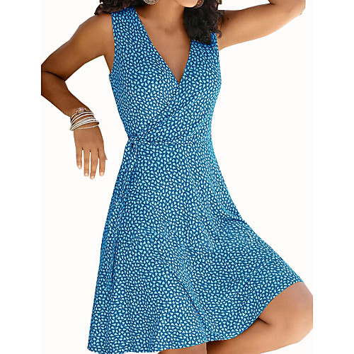 

Women's A Line Dress Knee Length Dress Purple Yellow Wine Green Gray Light Blue Sleeveless Print Ruched Print Fall Summer V Neck Hot Casual 2021 S M L XL XXL 3XL 4XL 5XL