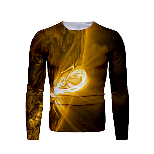 

Men's T shirt Graphic Print Long Sleeve Daily Tops Basic Brown