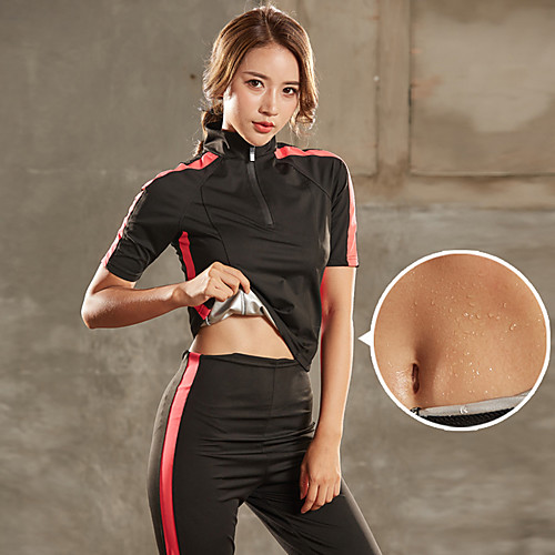 

Women's 2 Piece Sauna Suit Activewear Set Yoga Suit Short Sleeve 2pcs Thermal Warm Weight Loss Soft Fitness Gym Workout Performance Running Training Sportswear Stripes Sweatshirt and Pants Jacket and