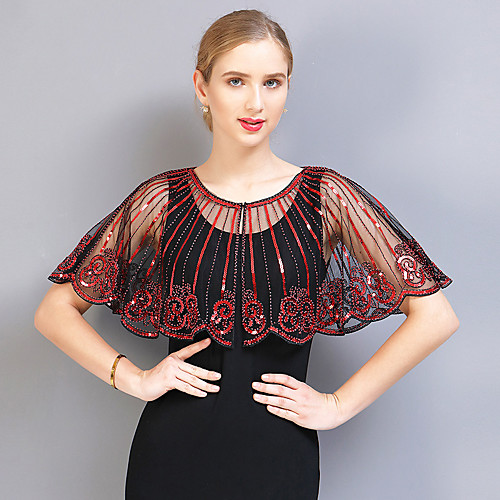 

The Great Gatsby Vintage 1920s Cloak Party Costume Masquerade Women's Sequins Tassel Fringe Costume Golden / Black / Red / BlackGolden Vintage Cosplay Party Homecoming Prom / Shawl