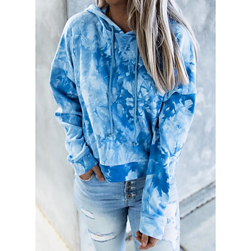 

Women's Pullover Hoodie Sweatshirt Tie Dye Daily Going out Other Prints Basic Casual Hoodies Sweatshirts Loose Blue Navy Blue