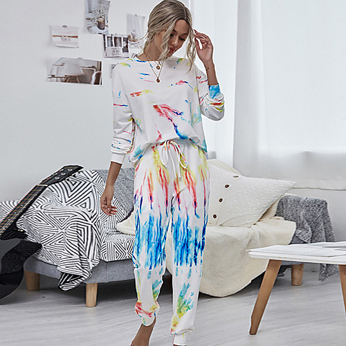 

Women's Sweatsuit 2 Piece Set Tie Dye Drawstring Loose Fit Crew Neck Sport Athleisure Sweatshirt and Pants Outfits Clothing Suit Long Sleeve Warm Soft Oversized Comfortable Everyday Use Causal