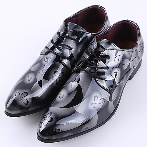 

Men's Oxfords Floral Patent Leather Casual Daily PU Non-slipping Wine Yellow Blue Fall