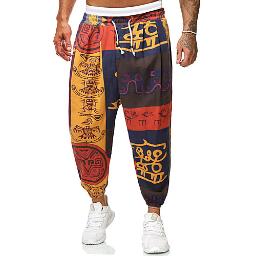 

Men's Basic Harlem Pants Breathable Loose Daily Harem Pants Plaid Checkered Ankle-Length White Black Red / Summer / Fall