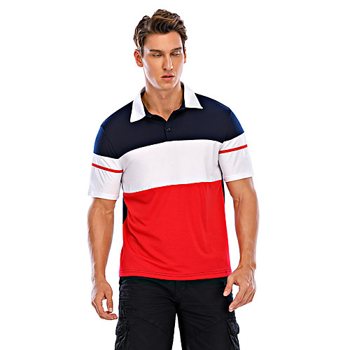 

Men's Polo Striped Patchwork Short Sleeve Daily Tops Basic Red Navy Blue