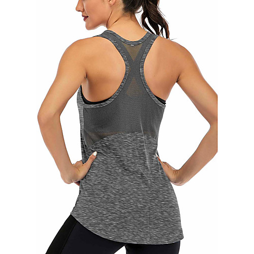 

Women's Yoga Top Racerback Patchwork Dark Grey Black Blue Purple Navy Blue Mesh Cotton Fitness Gym Workout Running Tank Top T Shirt Sport Activewear Lightweight 4 Way Stretch Breathable Quick Dry