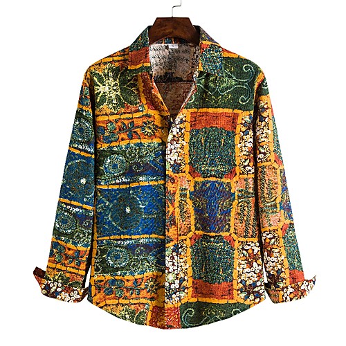 

Men's Shirt Other Prints Graphic Long Sleeve Daily Tops Yellow