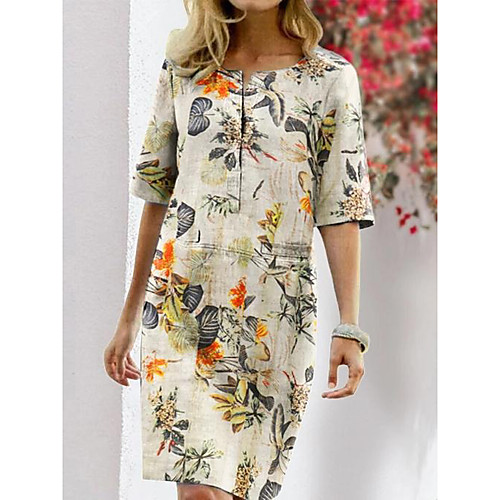 

Women's Shift Dress Knee Length Dress - Half Sleeve Floral Print Summer Fall Plus Size Vintage 2020 Fuchsia Orange Dusty Blue S M L XL XXL XXXL XXXXL