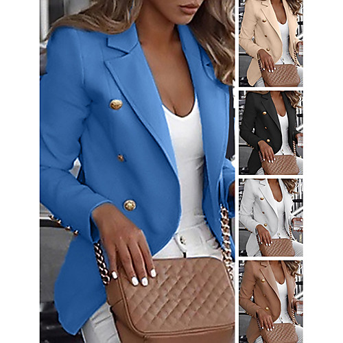 

Women's Double Breasted Notch lapel collar Blazer Regular Solid Colored Daily White Blue Khaki M L XL
