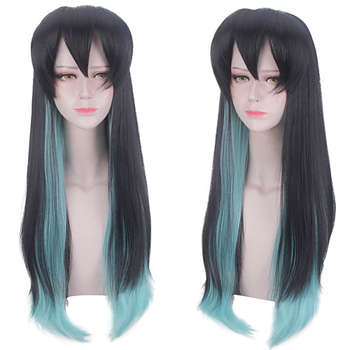 

Cosplay Costume Wig Cosplay Wig Tokitou Muichirou Demon Slayer kinky Straight Asymmetrical With Bangs Wig Medium Length Black Synthetic Hair 32 inch Men's Anime Cosplay Ombre Hair Black