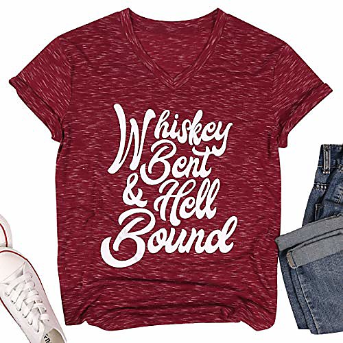 

whiskey bent and hellbound t shirt drinking cheers tshirt country music party tee short sleeve shirt for women dark wine red