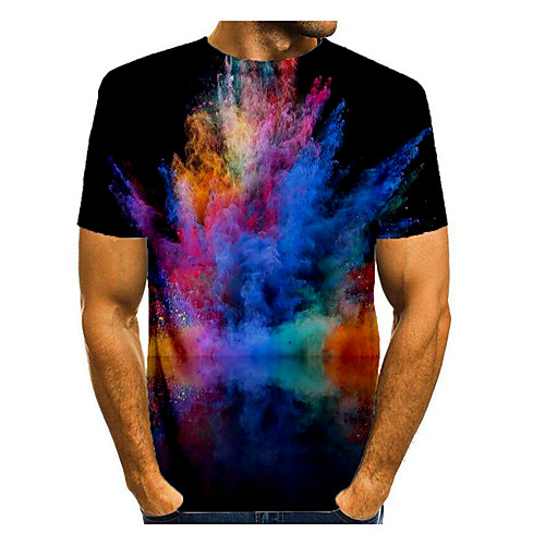 

Men's T shirt Graphic Short Sleeve Daily Tops Basic Elegant Rainbow