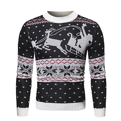 

Men's Christmas Knitted Geometric Pullover Long Sleeve Sweater Cardigans Crew Neck Fall Winter White Black