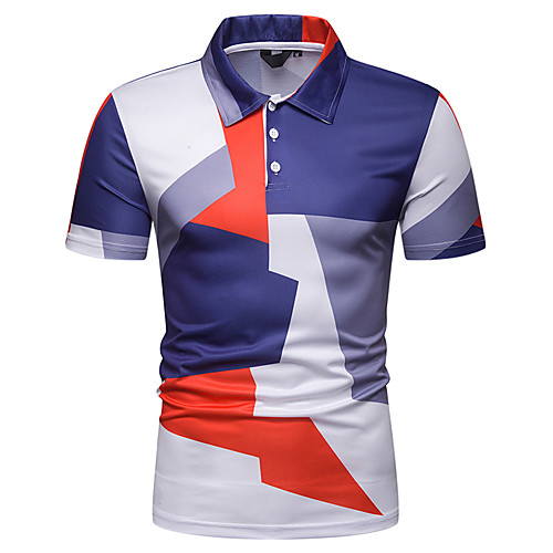 

Men's Polo Color Block Short Sleeve Daily Tops Blue Orange