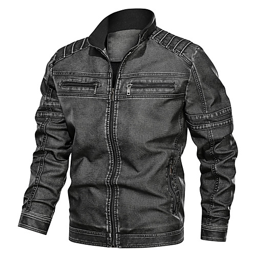 

men's faux- jacket vintage motorcycle biker jackets coat, black, m