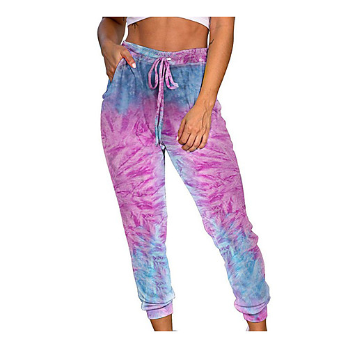 

Women's Basic Comfort Daily Chinos Pants Tie Dye Full Length Print Purple Blushing Pink Rainbow