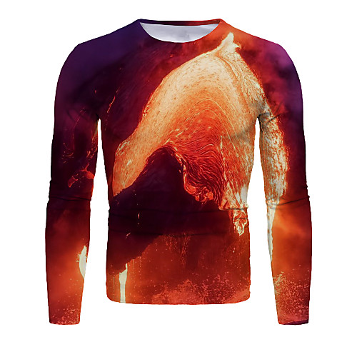 

Men's T shirt Graphic Long Sleeve Daily Tops Basic Elegant Red
