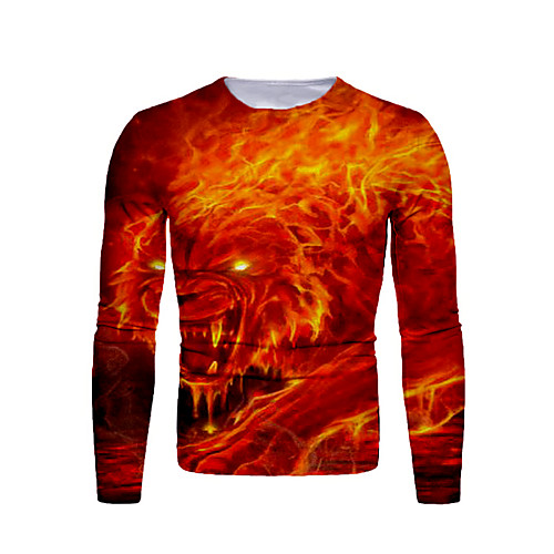

Men's T shirt Graphic Print Long Sleeve Daily Tops Basic Red