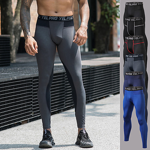 

YUERLIAN Men's Running Tights Leggings Compression Pants Athletic Base Layer Bottoms Patchwork Spandex Fitness Gym Workout Performance Running Training Breathable Quick Dry Moisture Wicking Sport