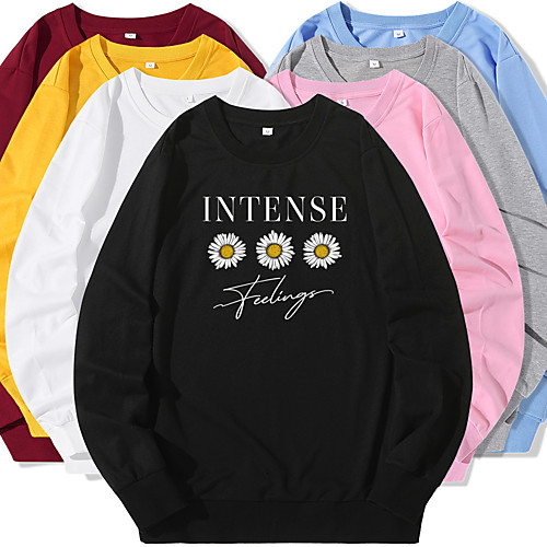 

Women's Sweatshirt Pullover Cartoon Crew Neck Flower Letter Printed Sport Athleisure Sweatshirt Top Long Sleeve Warm Soft Oversized Comfortable Everyday Use Causal Exercising General Use / Winter