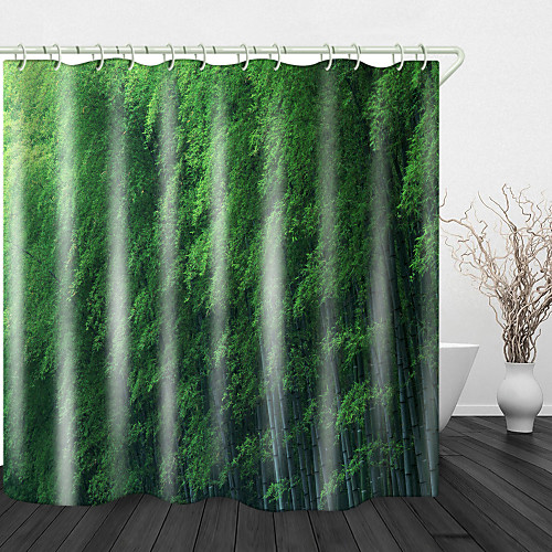 

Green Bamboo Forest Shower Curtains & Hooks Modern Polyester New Design