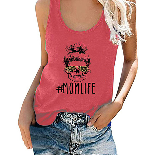 

Women's Tank Top Skull Letter Print Round Neck Tops Loose Cotton Basic Basic Top Blue Purple Red