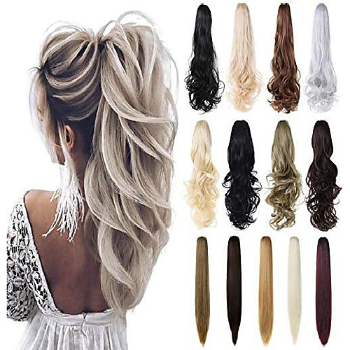 

claw clip in ponytail hair extension 18 21 24curly wavy straight hairpiece one piece a jaw long pony tails for women& #40;medium brown 21-wavy& #41;