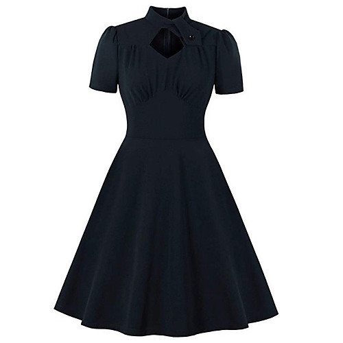 

Women's Swing Dress Knee Length Dress Black Green Short Sleeve Solid Color Summer Round Neck Hot Elegant 2021 S M L XL XXL