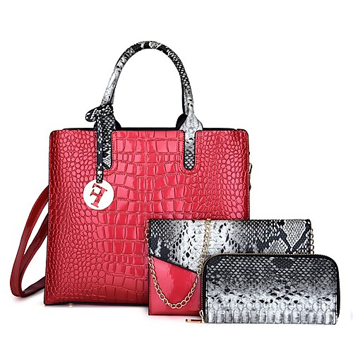 

Women's Bags PU Leather Bag Set 3 Pcs Purse Set Zipper Daily Holiday Bag Sets 2021 Handbags Black Purple Red Brown