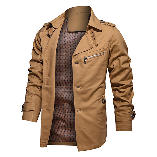 

Men's Solid Colored Basic Fall & Winter Jacket Long Daily Long Sleeve Cotton Coat Tops Black
