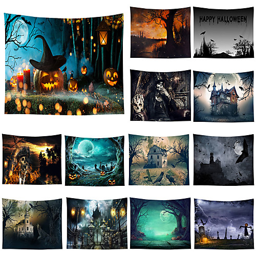 

Halloween Party Wall Tapestry Art Decor Blanket Curtain Picnic Tablecloth Hanging Home Bedroom Living Room Dorm Decoration Pychedelic kull keleton Pumpkin Bat Witch Haunted Scary Castle Polyeter
