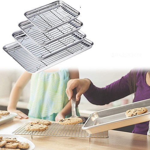 

Stainless Steel Baking Pan Baking Tray with Cooling Rack 4 Sizes