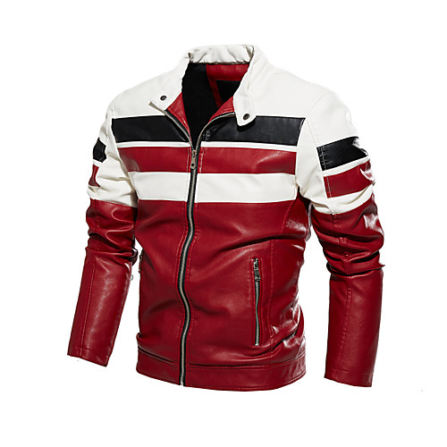 

Men's Solid Colored Basic Spring & Fall Faux Leather Jacket Regular Daily Long Sleeve Faux Leather Coat Tops Black