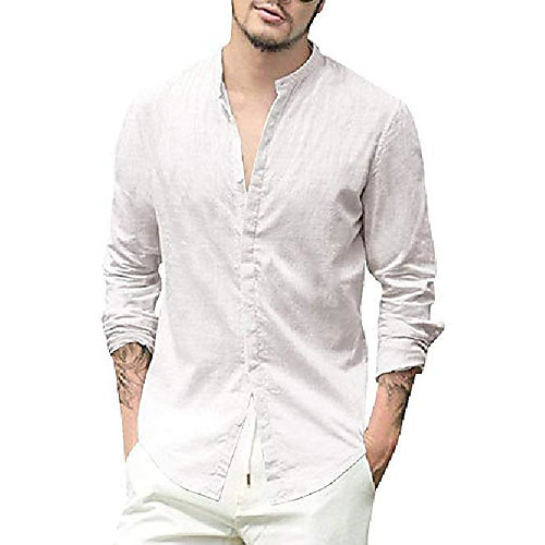 

paslater mens button down linen shirts long sleeve loose summer beach casual shirt banded collar tops