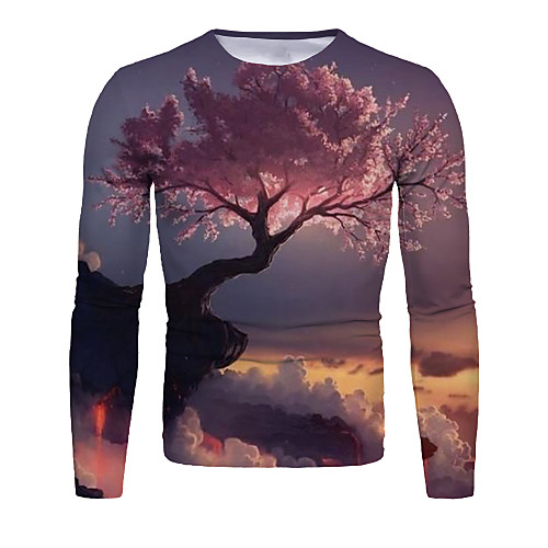 

Men's T shirt Graphic Long Sleeve Daily Tops Basic Chinoiserie Blushing Pink