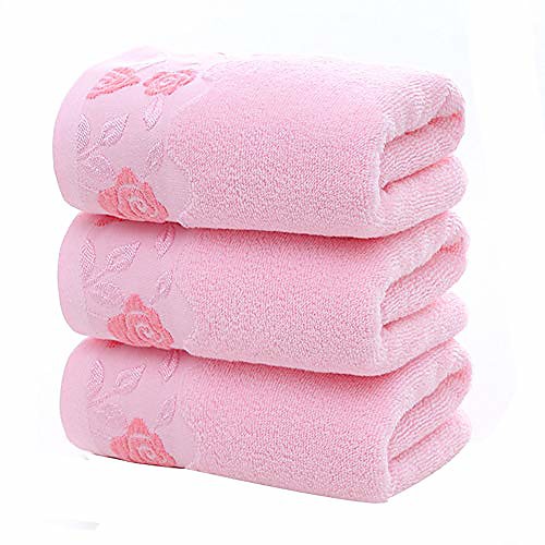 

premium cotton jacquard woven bath towel, luxury hotel & spa towel sets - super soft and absorbent, lint free, fade resistant bath towels & #40;pink& #41;